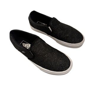 Vans Asher or Classic Slip-On shoes in black glitter women’s size 7.5